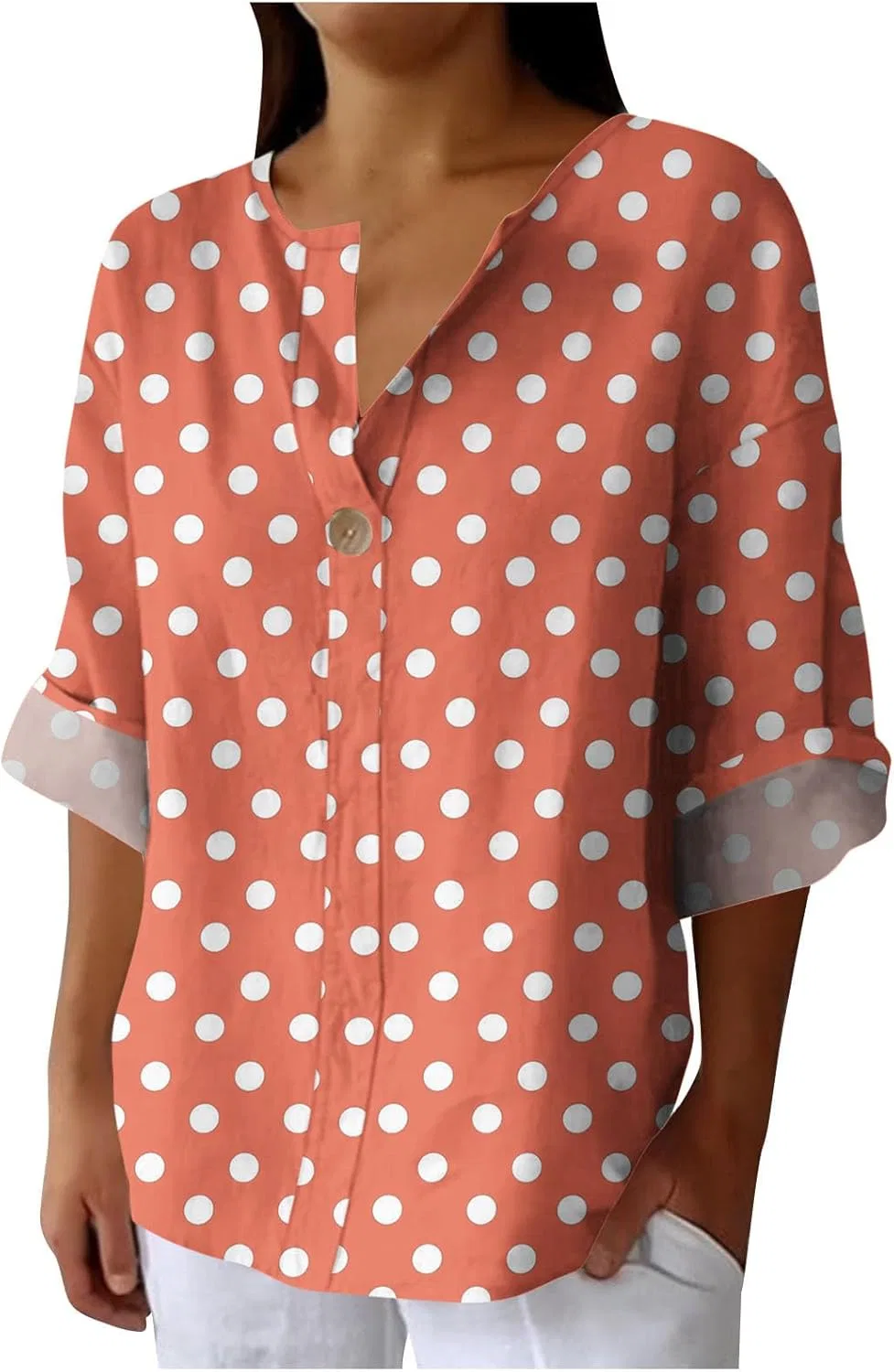 Блуза женская с V-образным вырезом, свободный крой, Polyester, F-84 Burnt Orange