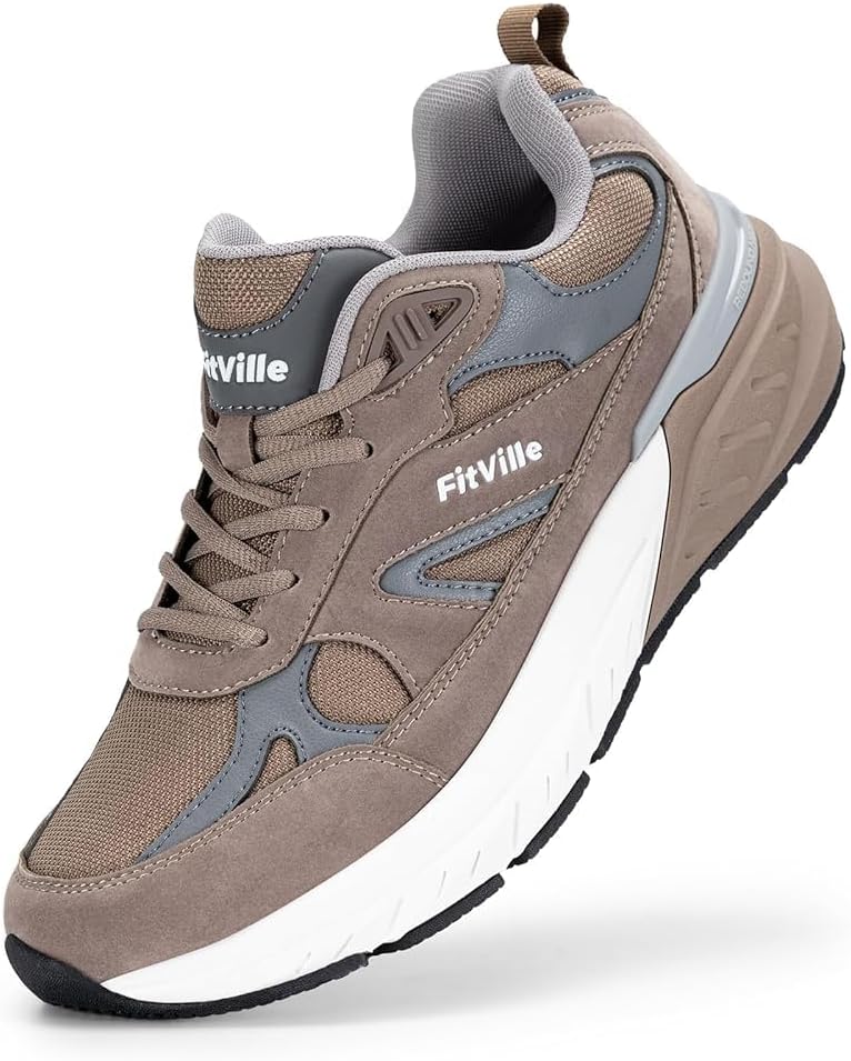 

Широкие кроссовки FitVille для мужчин, дополнительная ширина, с поддержкой свода стопы для плоскостопия, облегчение боли в пятке, подошвенный фасциит - Rebound NEO V1, слоновая кость/серый