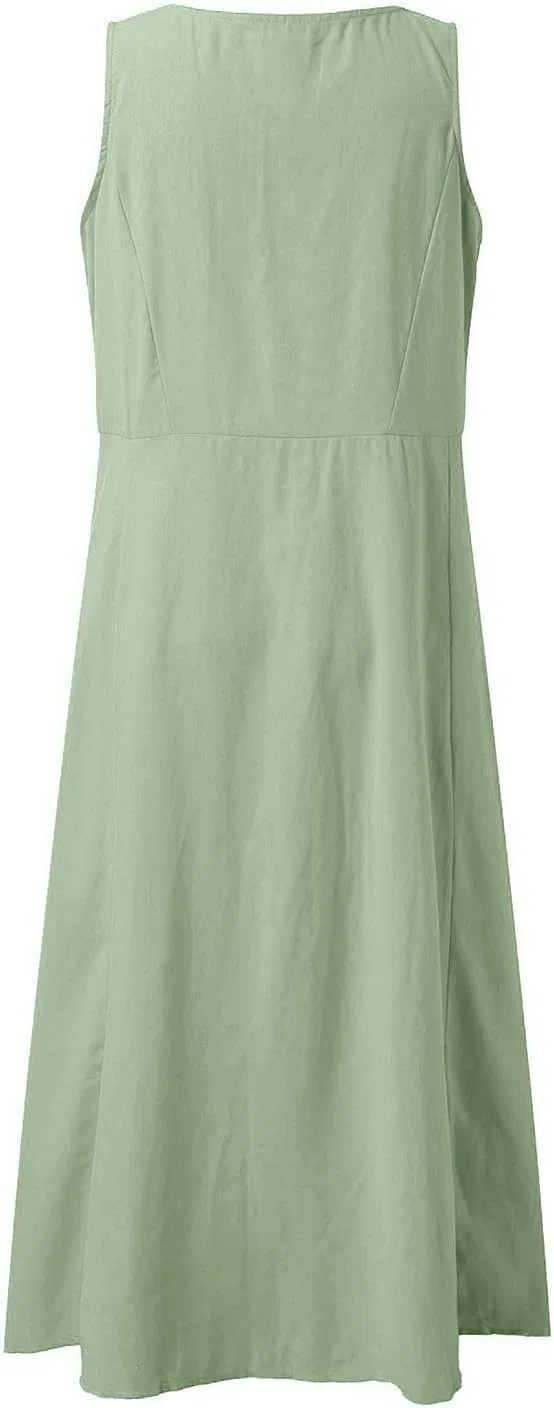 Женское летнее платье макси из хлопка и льна с карманами, Mint Green — фото 3
