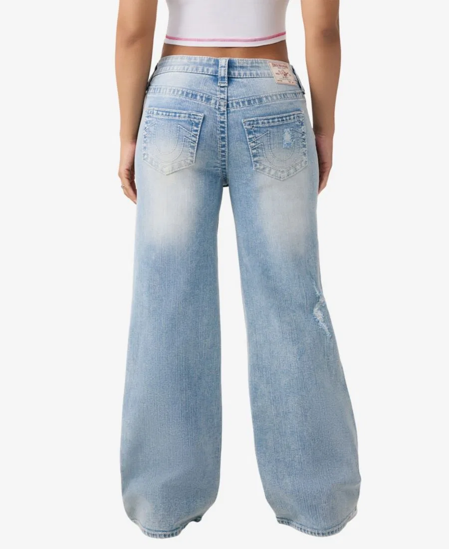 Джинсы свободного кроя с потертостями и вышивкой Big T True Religion, Freckle Wave — фото 3