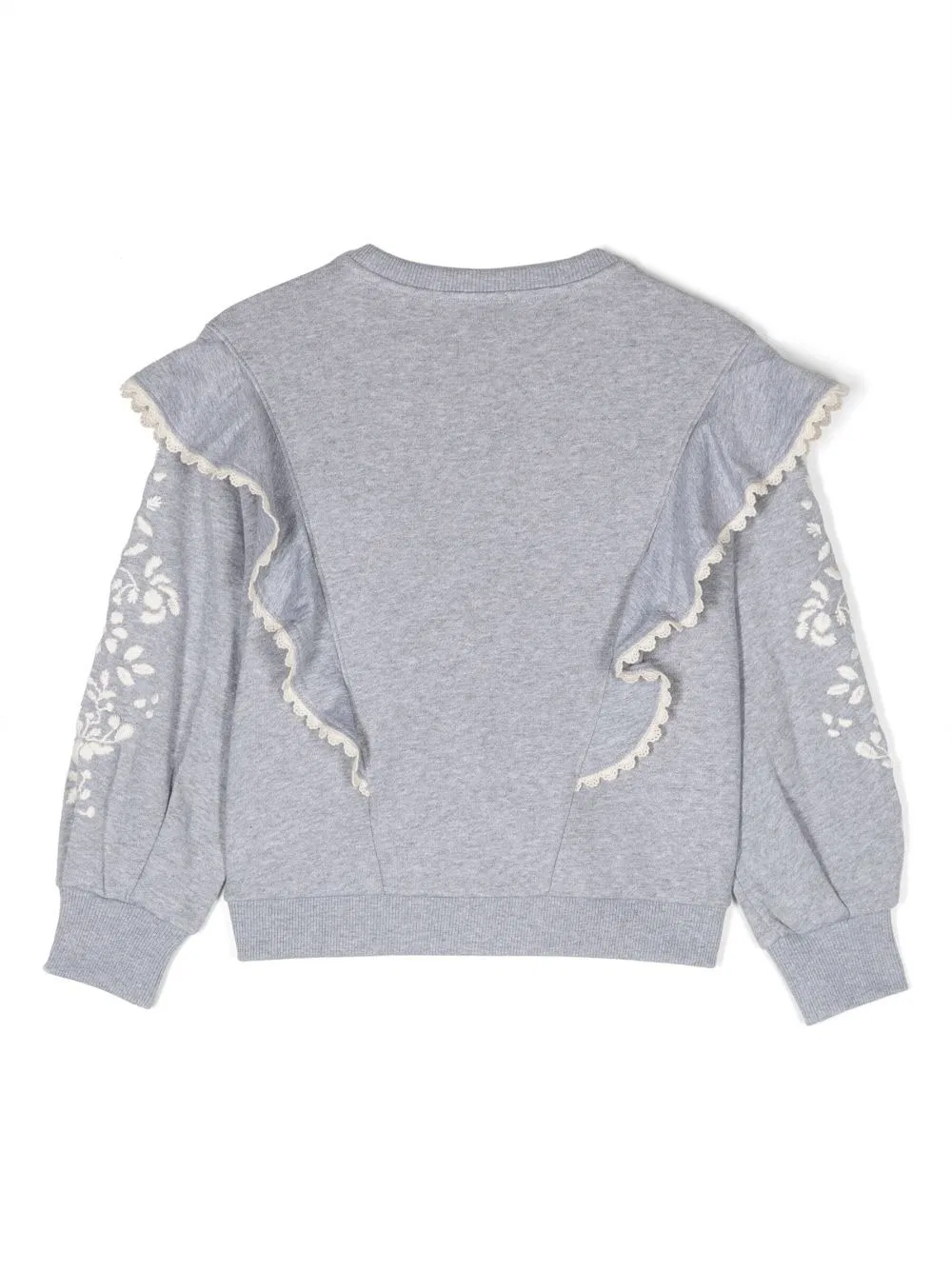 Детский свитшот с цветочной вышивкой и рюшами Chloé, Grey Marl Medium — фото 2