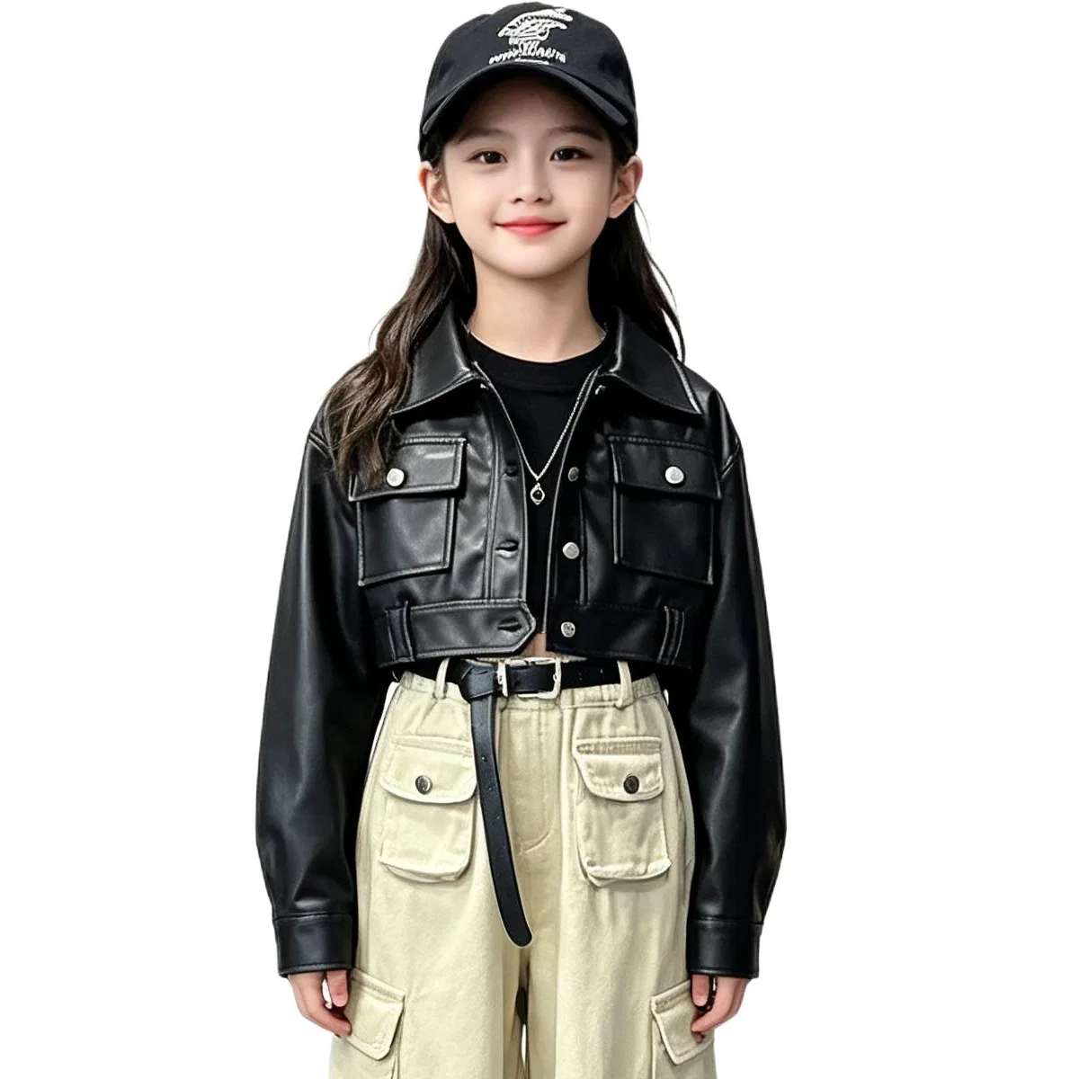 Детская куртка из кожзаменителя с отложным воротником MADALLO, Leather Jacket