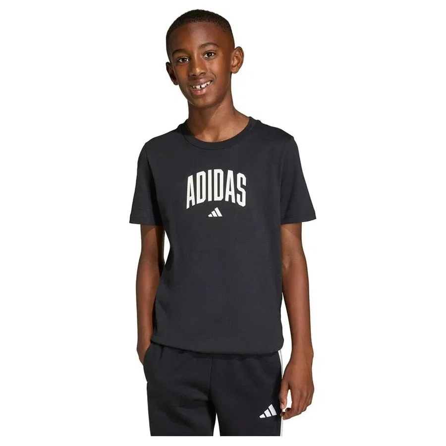 Детская футболка с принтом adidas J COLLEG T, Черный — фото 2