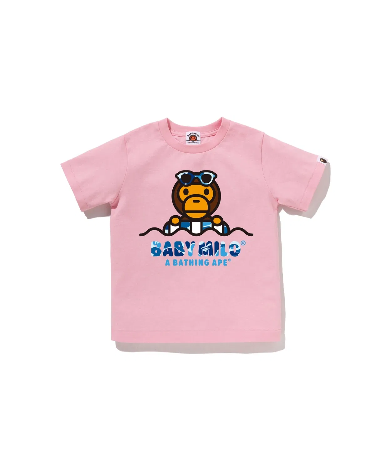 Детская футболка с коротким рукавом, хлопковая, с принтом, модель ABC CAMO MILO FLOAT SUMMER TEE A BATHING APE, Розовый