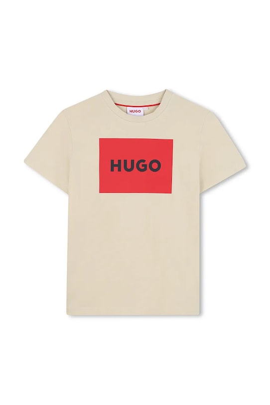 

Детская хлопковая футболка Hugo, бежевый