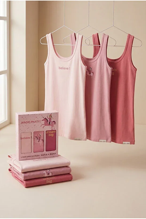 Детское для девочек белье без рукавов 3-Pack Unicorn Girls' Boxed Undershirts Katia&Bony, Pink — фото 2
