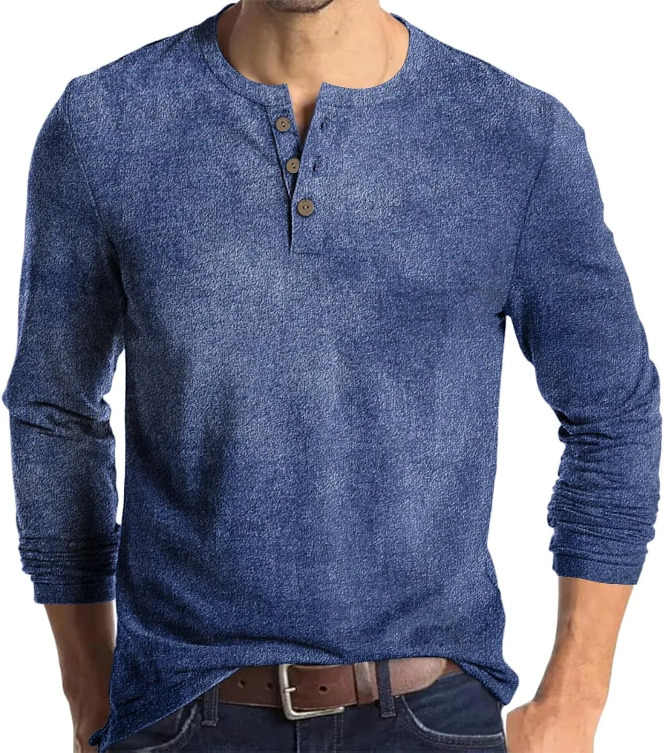 Мужская повседневная футболка с длинным рукавом и поло Henley, 3-dark Blue