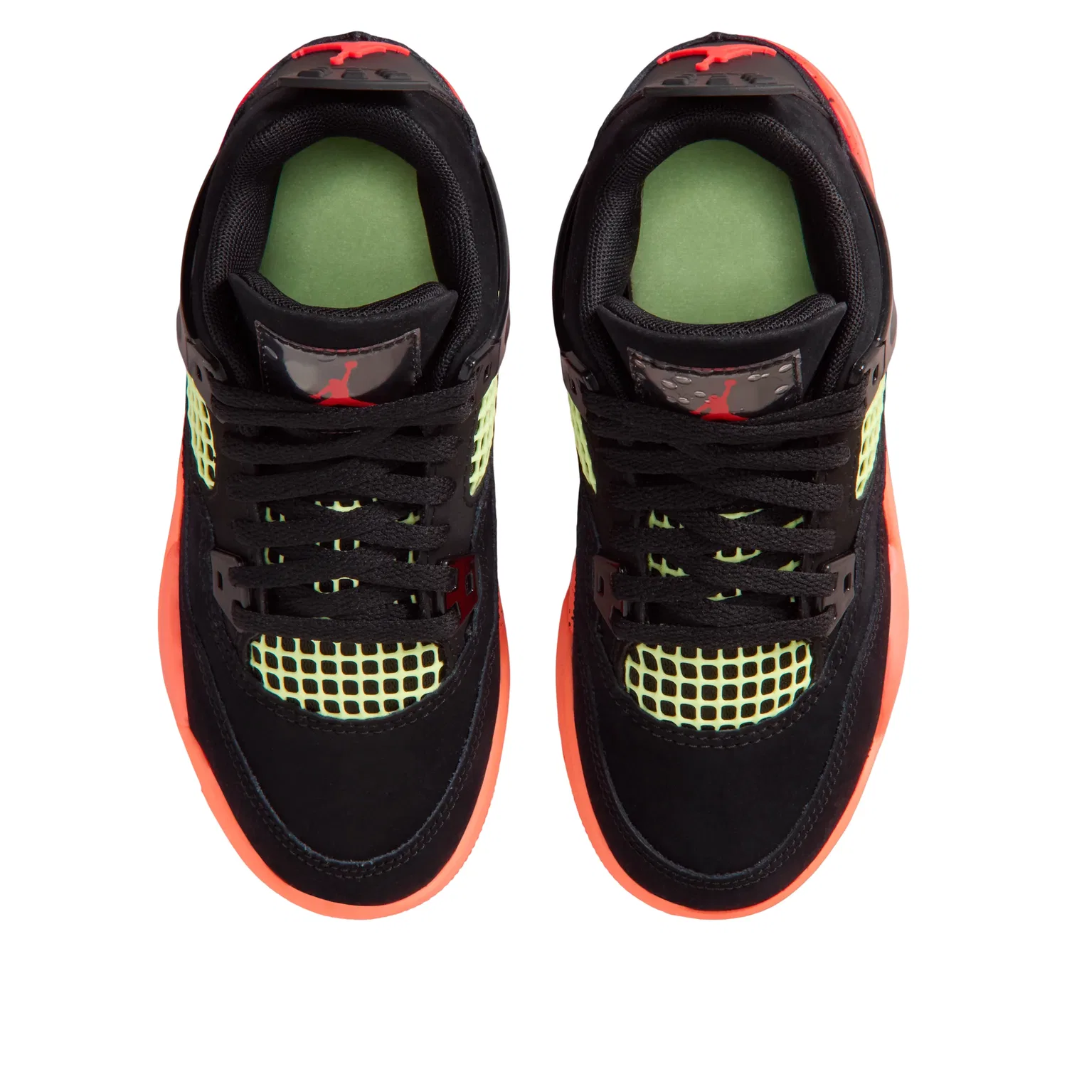 Детские кроссовки с кожаным верхом Air Jordan 4 Retro 'Black Infrared Barely Volt' Jordan, Black/Bright Mango/Barely Volt/Infrared — фото 2
