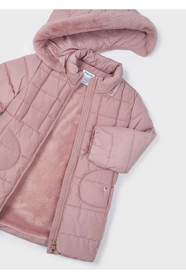 Детское длинное пальто для девочек с капюшоном Mayoral, Pink — фото 2