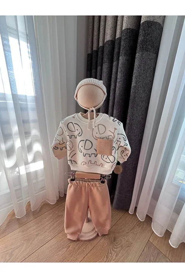 Детский спортивный костюм с принтом Elephant patterned tracksuit set Ciciben Baby Kids, Beige