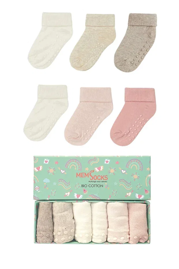 Детские носки с принтом 6 шт Mem Socks, Pink-Beige-Cream