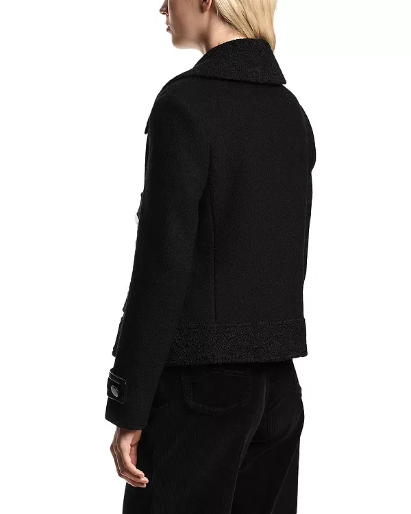 Женская куртка с отделкой из искусственной кожи Fleece Faux Leather Trim Jacket Emporio Armani, Solid Black — фото 3