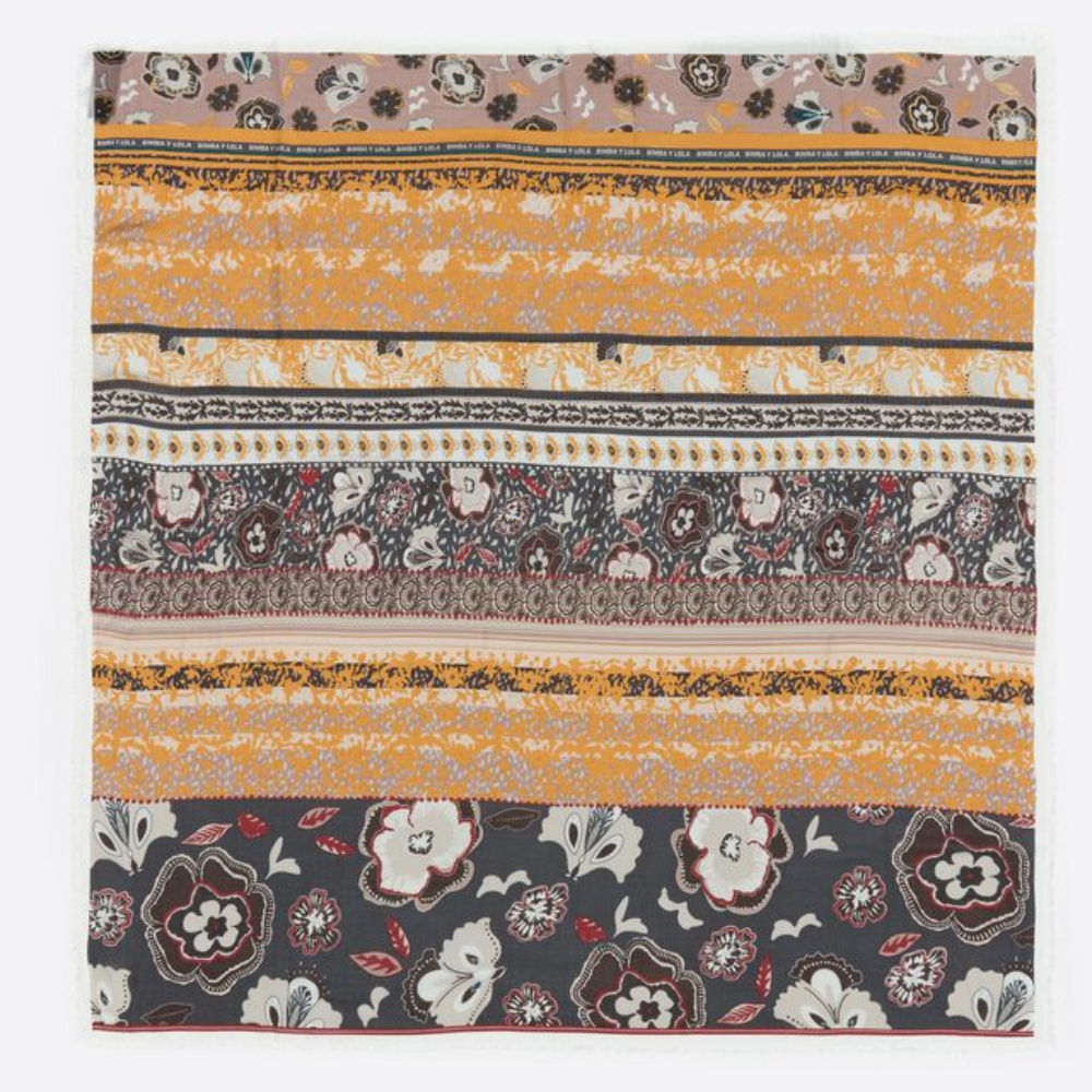 

Шарф Bimba Y Lola Paisley Fringed With Graphite Flowers, графитовый