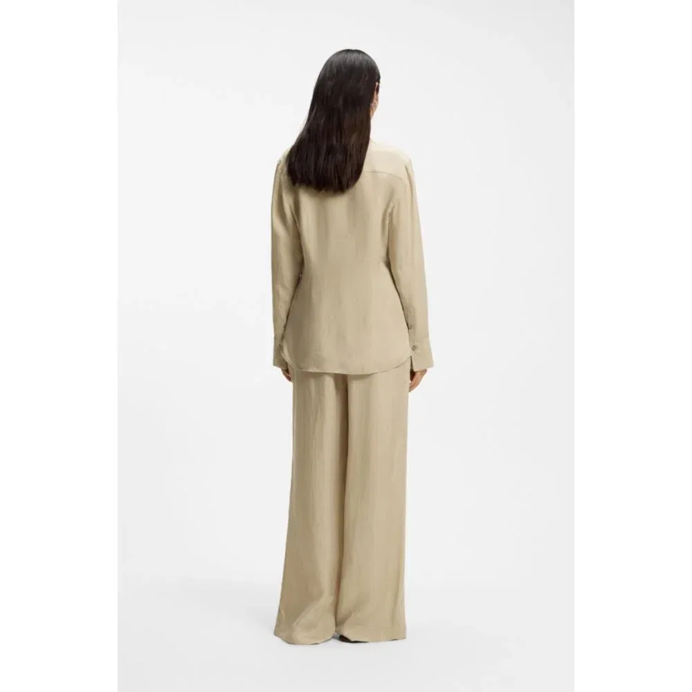 Женская блузка прямого кроя с потайной застежкой BOSS, Light Beige — фото 4