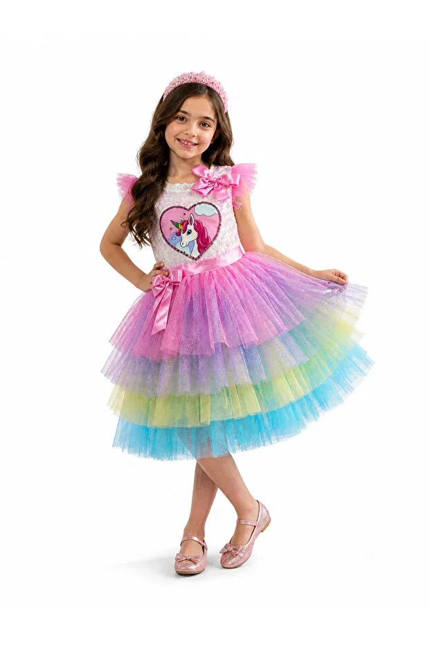 Детское платье для девочек с пайетками Unicorn girls dress sequin princess birthday party Tinytrends, Pink — фото 3