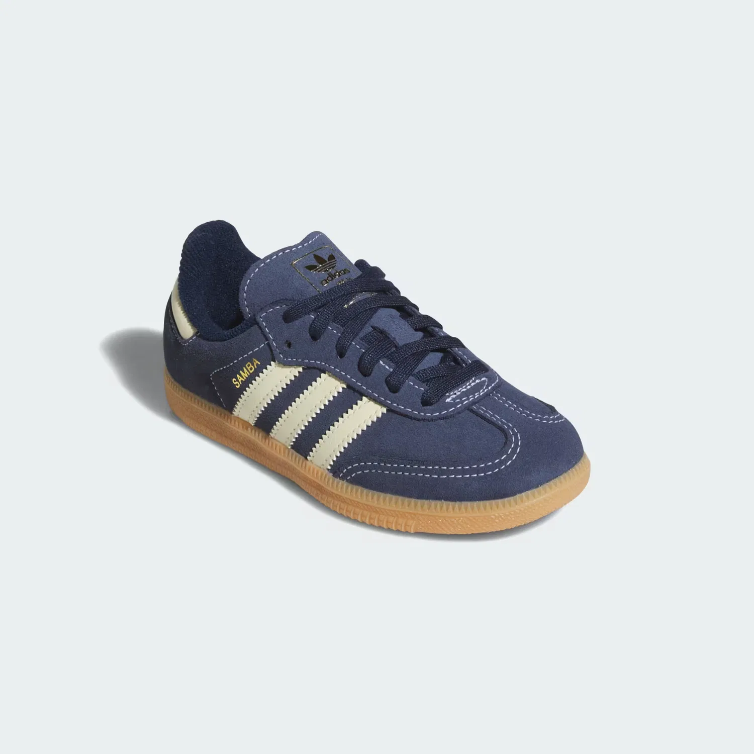 Детские кроссовки с кожаным верхом SAMBA OG Adidas Originals, темно-синий/теплый ванильный/медовый — фото 4