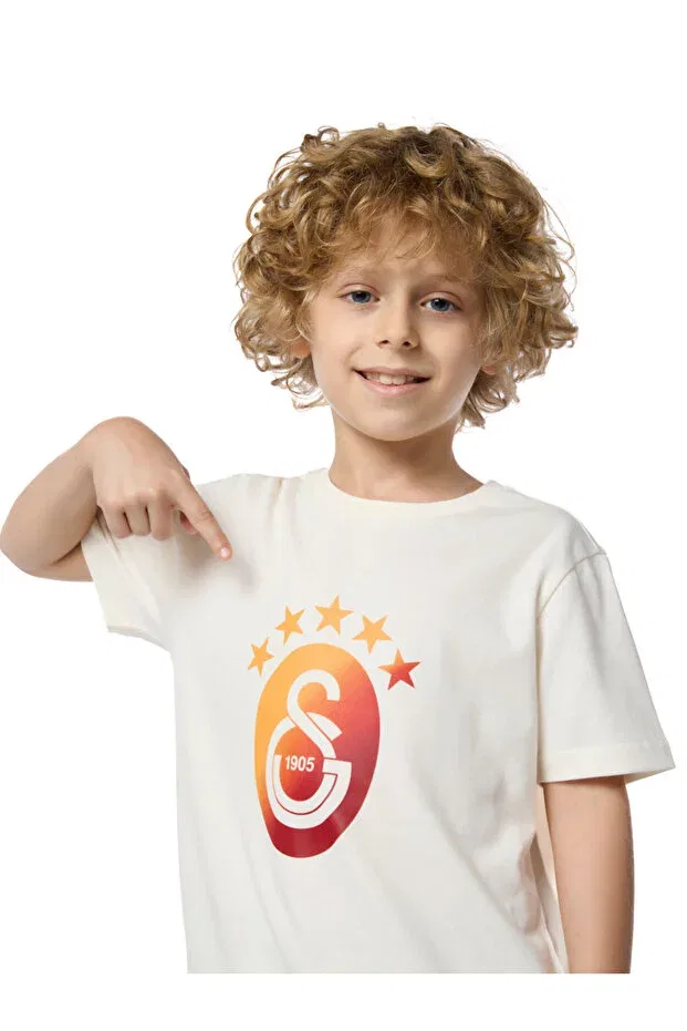 Детская футболка для мальчиков с принтом Galatasaray Gradient 5 Star Kids T-Shirt Gsstore, Ecru — фото 2