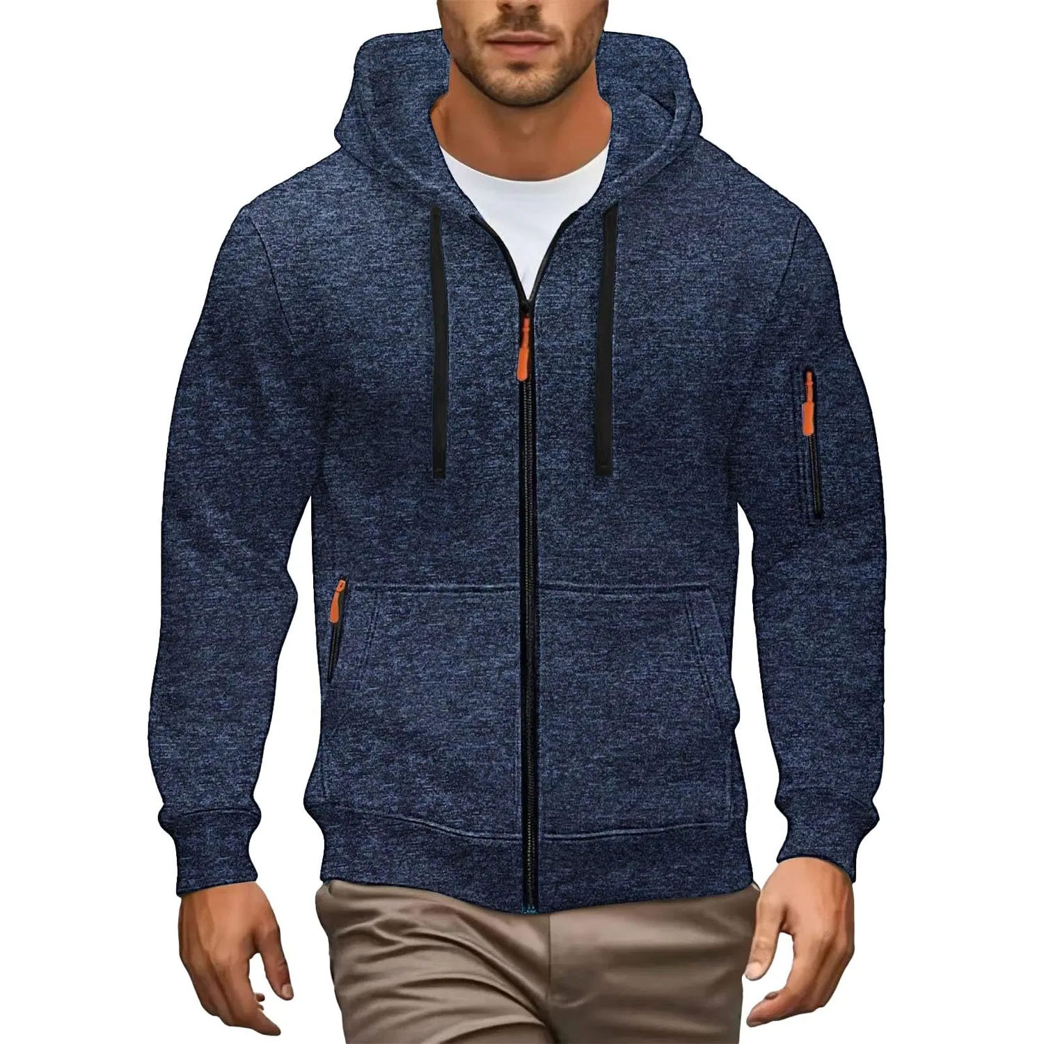Мужской худи с молнией и длинным рукавом Military, 3-navy Blue