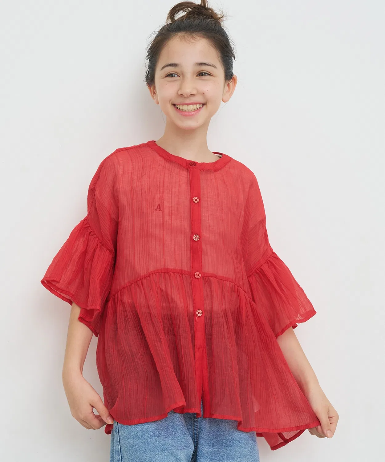Coca(coca) Детская блузка с коротким рукавом, с фриллами, модель COCA, Red