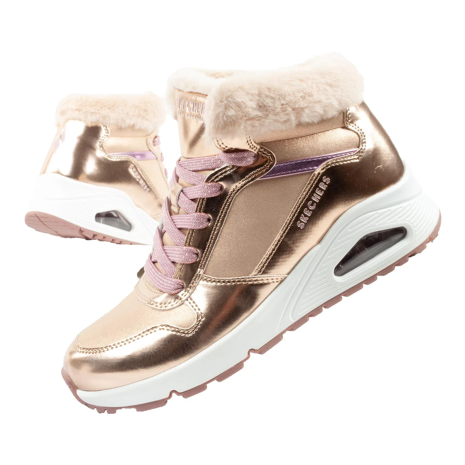 Детские кроссовки для девочек с технологией Air-Cooled Memory Foam Skechers Uno Cozy On Air, Rosa