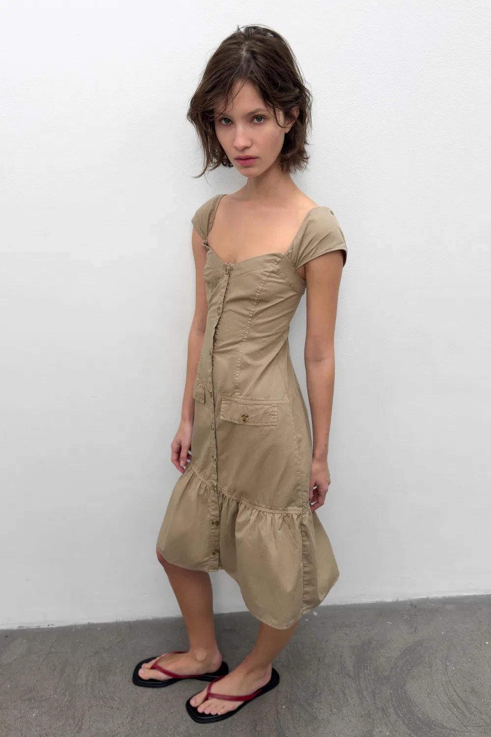 Платье миди с пуговицами ZARA, Olive Green