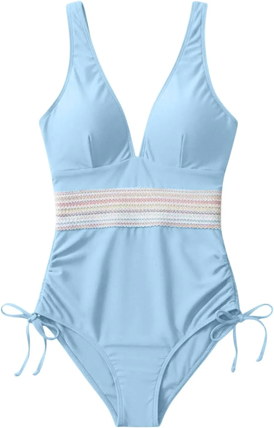 Женский цельнокроеный купальник с цветовыми блоками Drawstring, Light Blue — фото 4