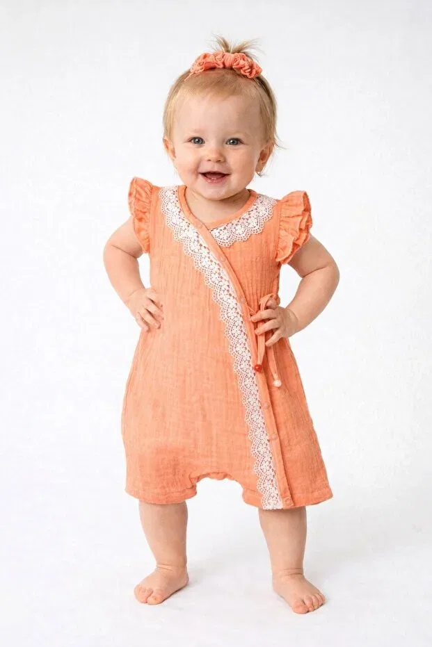 Детский комбинезон для девочек хлопковый Chicsy Baby, Salmon — фото 2