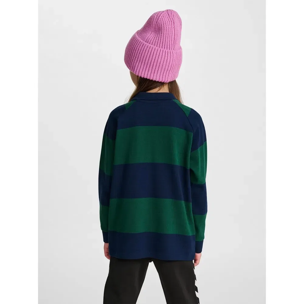 Детское поло для девочек с длинным рукавом Hummel Loose Striped, Blue — фото 3