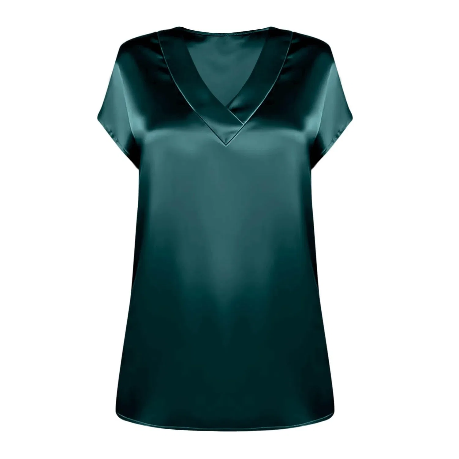 Женская блузка с коротким рукавом из шелкового сатина, Green Satin Blouses for Women — фото 3