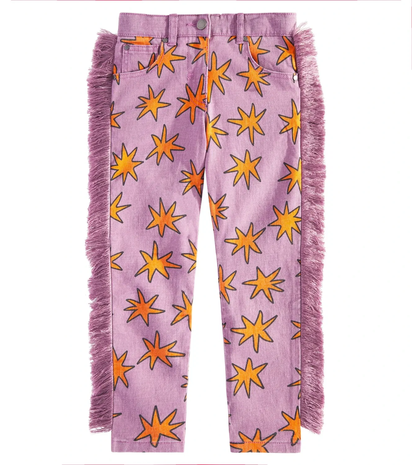 Джинсы с бахромой и принтом Bright Stars Stella Mccartney Kids, фиолетовый