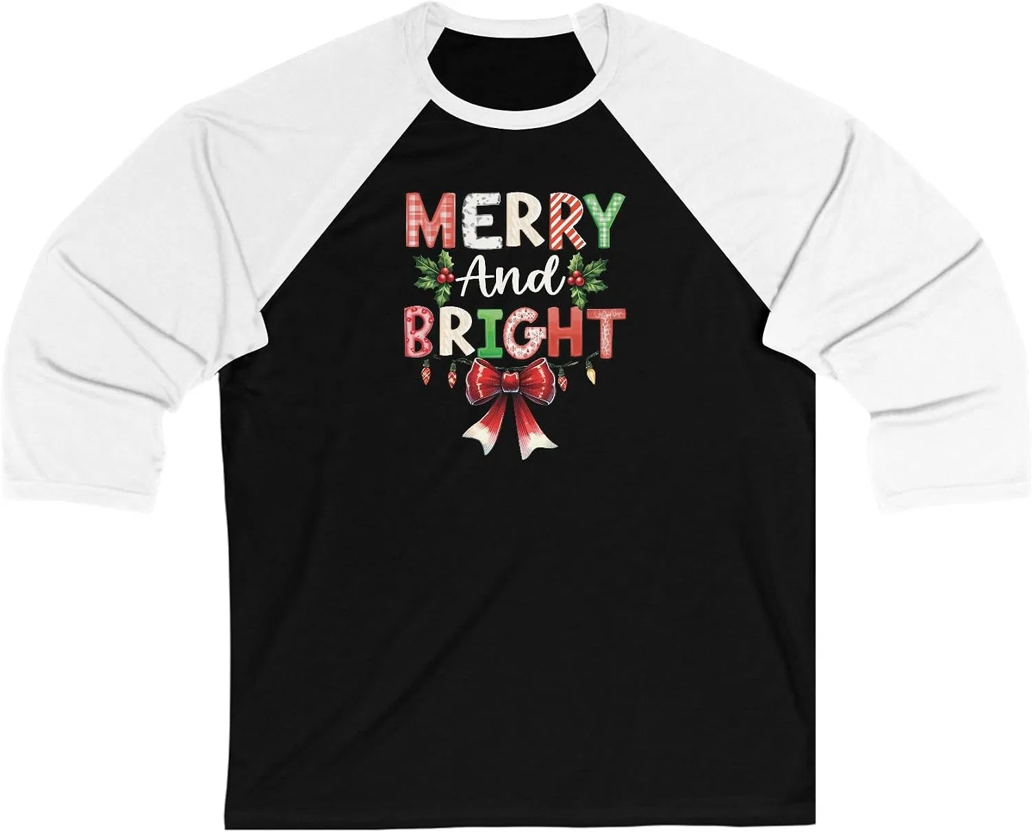 Женская футболка с надписью Merry and Bright Bella Canvas 3200, Black/White