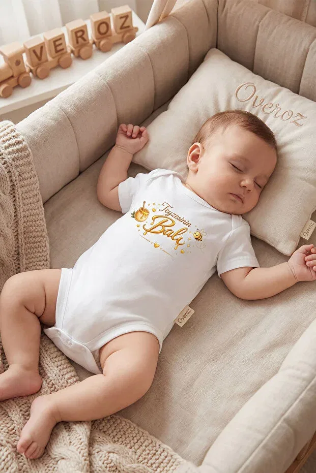 Детское боди для новорожденных с принтом Auntie'S honey written baby bodysuit for boys and girls, white short sleeve snap-on bodysuit, baby gift 5683-21 Overoz, White-21