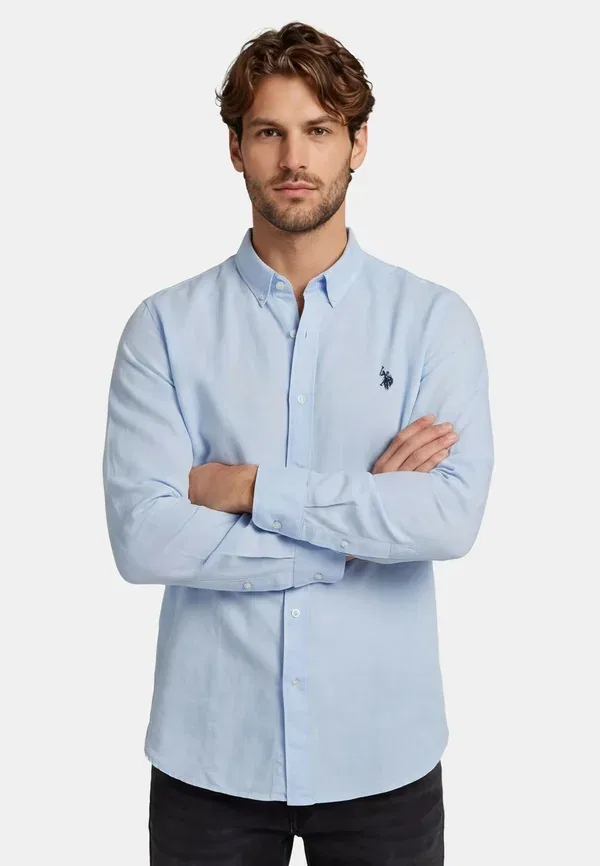 Рубашка из льна и хлопка Usblaake U.S. Polo Assn., голубой