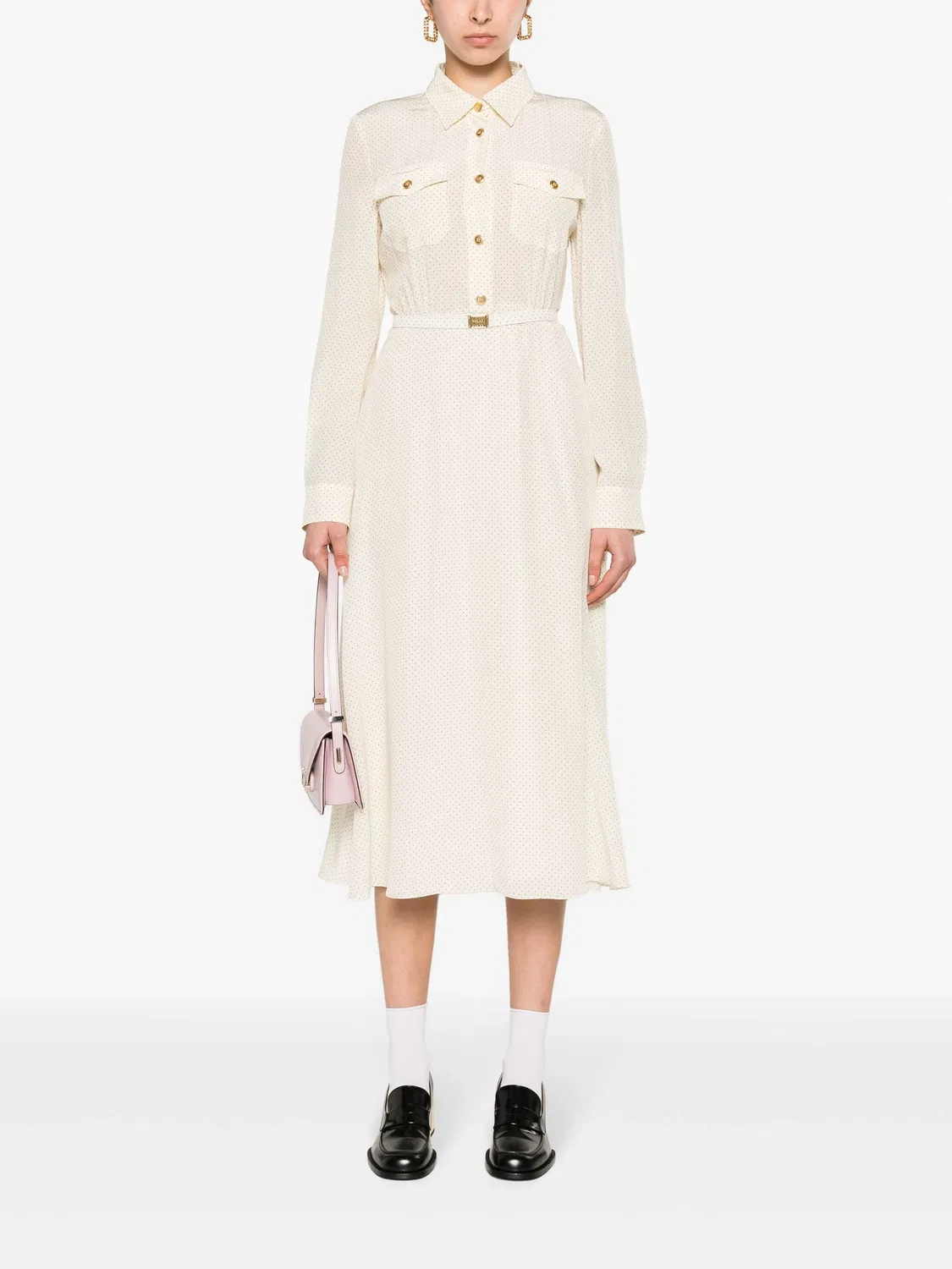 Платье миди с микродотами Miu Miu, нейтральные — фото 3
