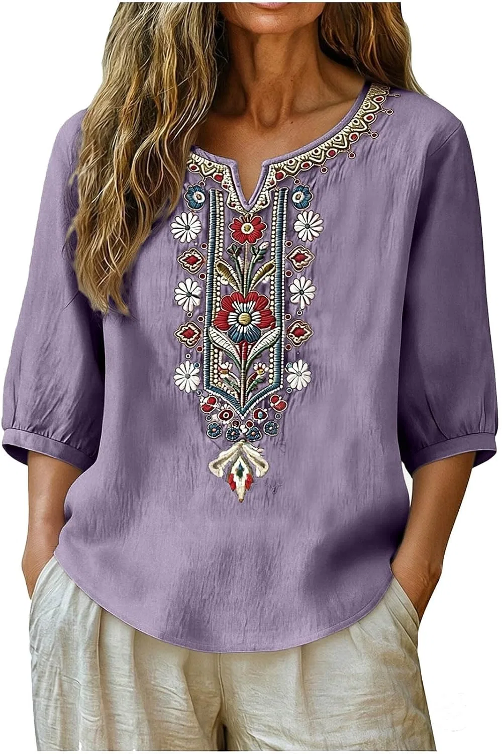 Женская туника с рукавом 3/4, модель Victorian Boho, цвет Purple