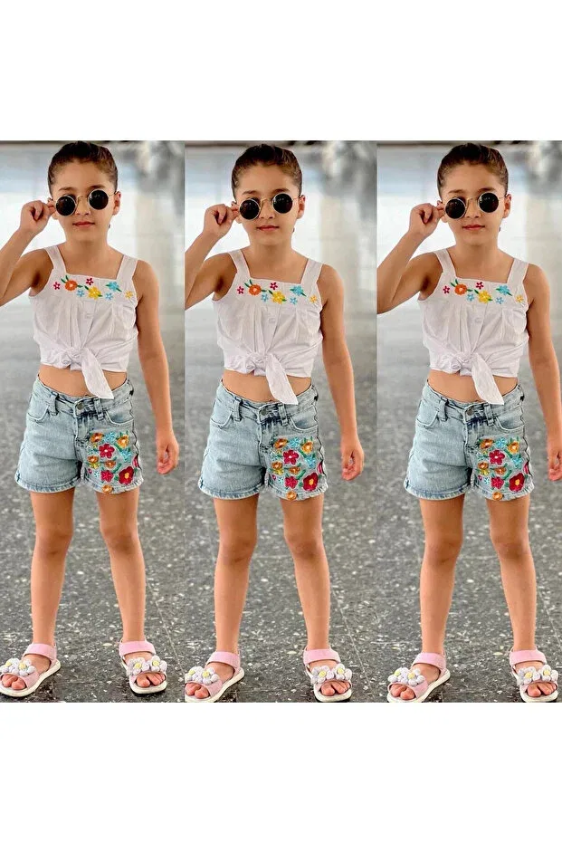 Детские шорты для девочек с вышивкой Basics Dudor Kids, Blue — фото 4