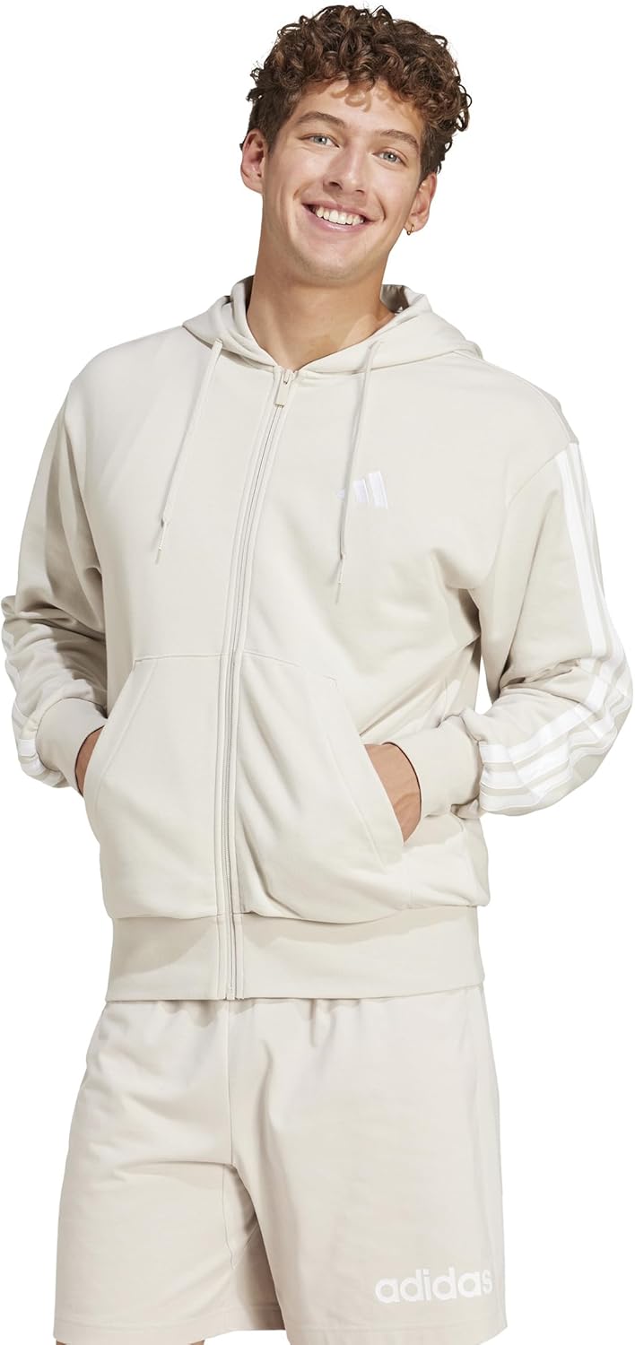 

Мужская толстовка adidas Essentials 3-Stripes French Terry Full-Zip Hoodie (KTE94), белый