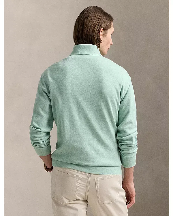 Мужской пуловер с воротником-стойкой из двойного трикотажного жаккарда Luxury Double Knit Jacquard Quarter Zip Pullover Polo Ralph Lauren, зеленый — фото 3
