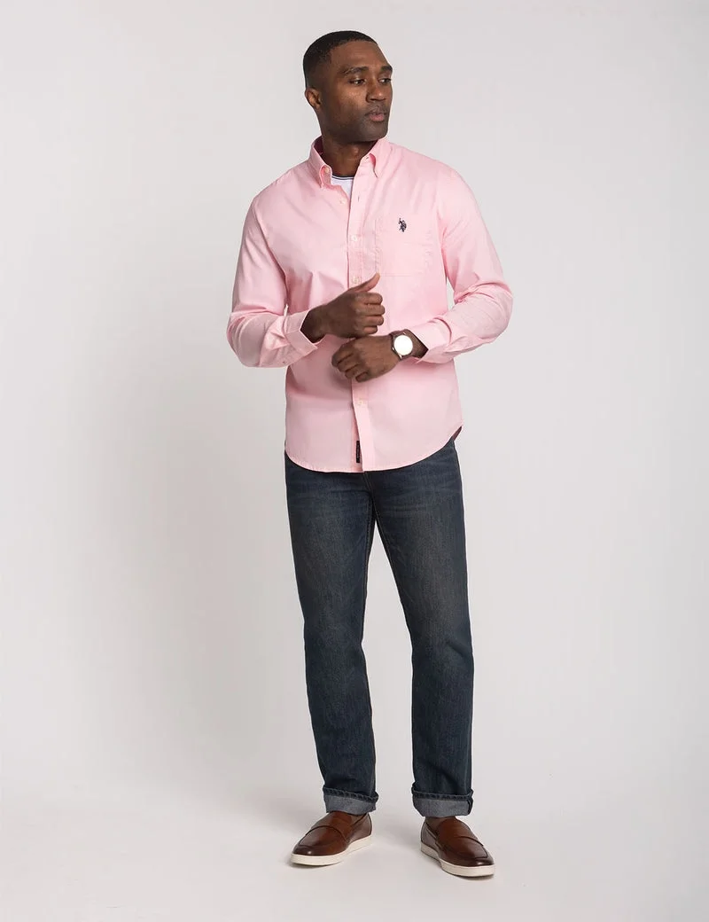 Рубашка U.S. Polo Assn Solid Stretch Poplin Long Sleeve, розовый — фото 3