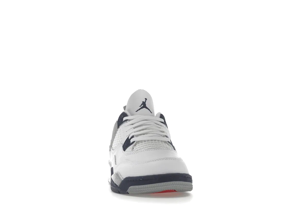 Детские кроссовки с верхом из белой кожи Midnight Navy Jordan 4 Retro Jordan, White/Midnight Navy/Light Smoke Grey/Fire Red — фото 2