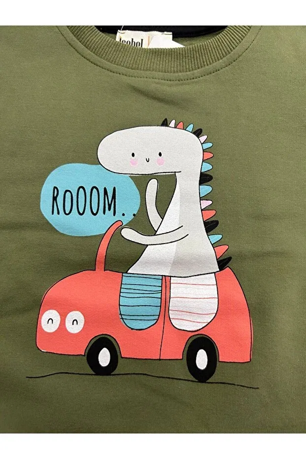 Детские свитшот для мальчиков с принтом Dinasor Printed Boy Sweat Isobel Kids, Haki — фото 2