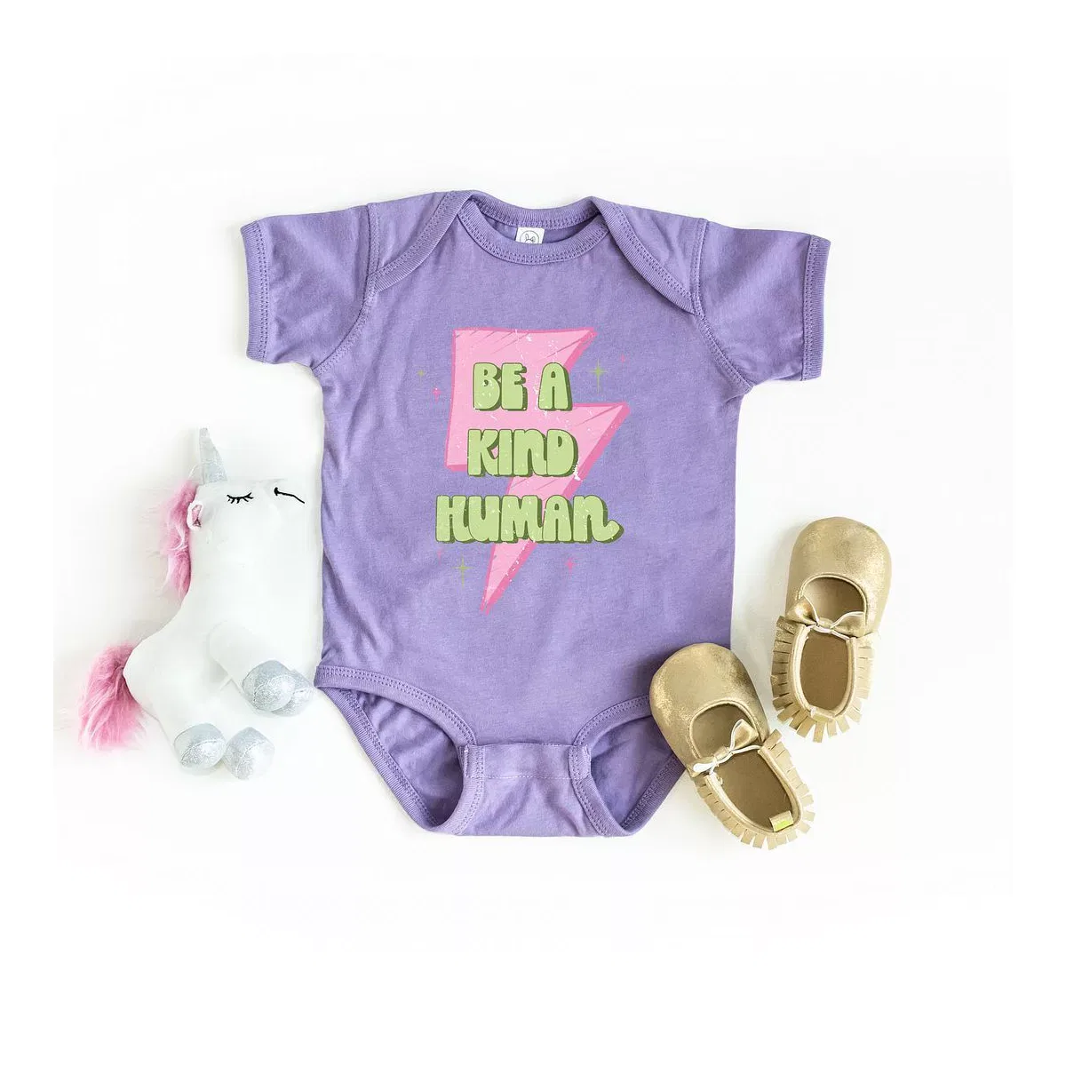Детское боди для девочек с коротким рукавом Be A Kind Human Lightning Bolt The Juniper Shop, Lavender — фото 2