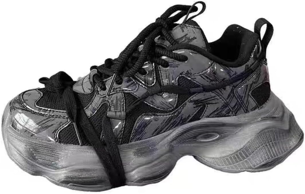 

Модные мужские кроссовки с отражающей ПУ-кожей, массивной платформой для повседневной уличной носки, с толстой подошвой, прозрачной подошвой и амортизирующей поддержкой Ctkvbmeoi, черный