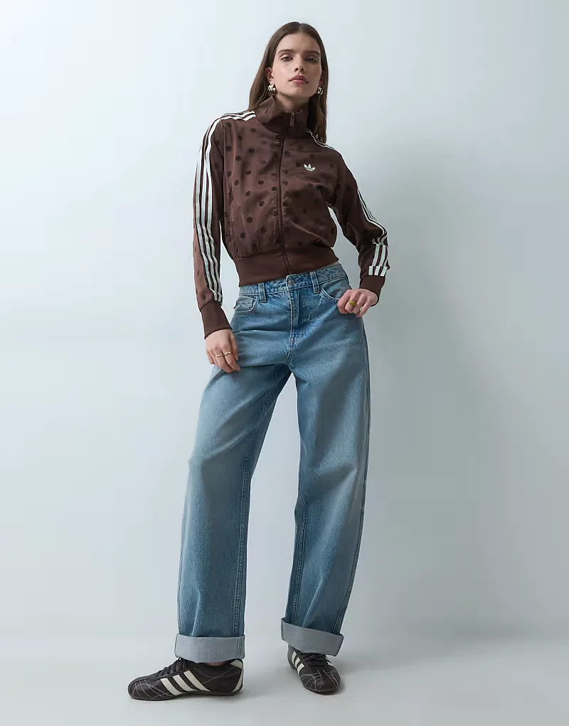 Атласная спортивная куртка Adidas Originals в коричневую точку — фото 2