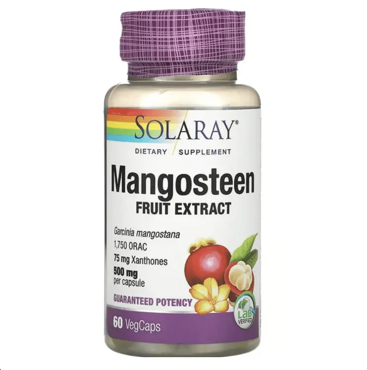 

Экстракт плодов мангустина Mangosteen Fruit Extract, 500 мг, 60 растительных капсул, Solaray