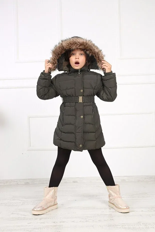 Детский пуховик для девочек с капюшоном Khaki Plush Puffer Generic Brands, Khaki
