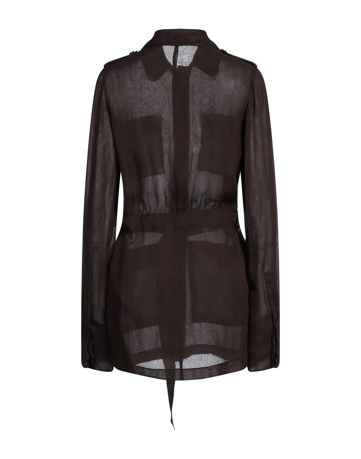 Женское платье-рубашка из крепа с поясом Chocolate Brown, Saint Laurent, шоколадный — фото 2
