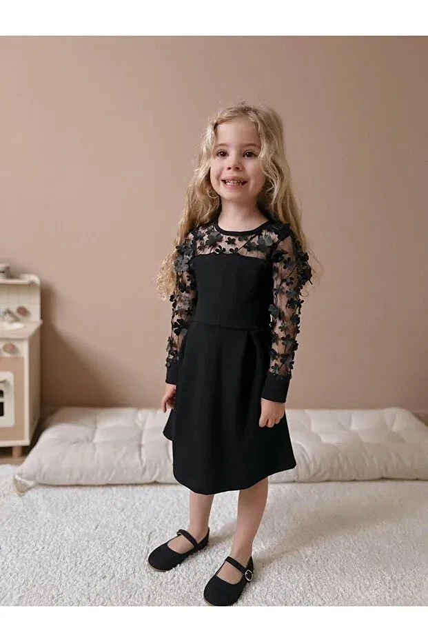 Детское платье для девочек с длинным рукавом Yigit Butik, Black — фото 2