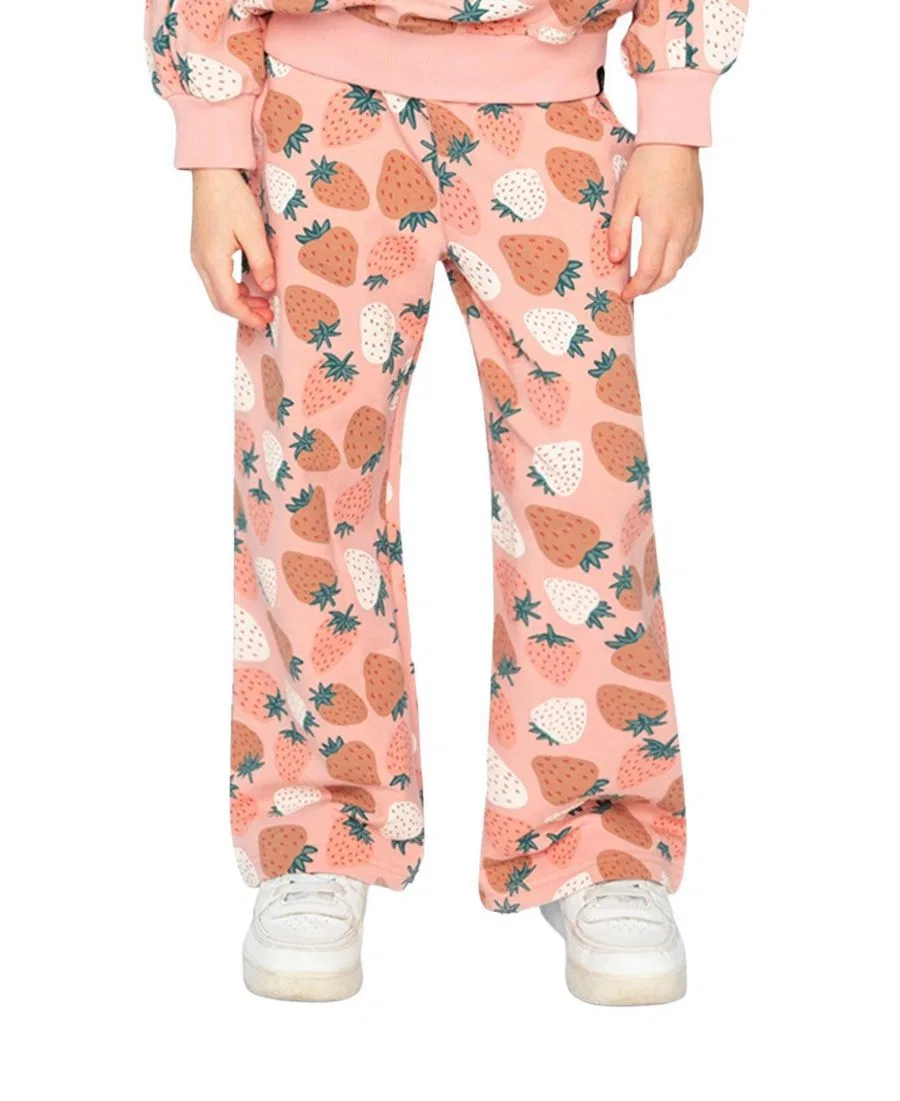 Широкие спортивные брюки из футера с принтом клубники Frosted Strawberry Deux par Deux, Pink Strawberry Print — фото 2