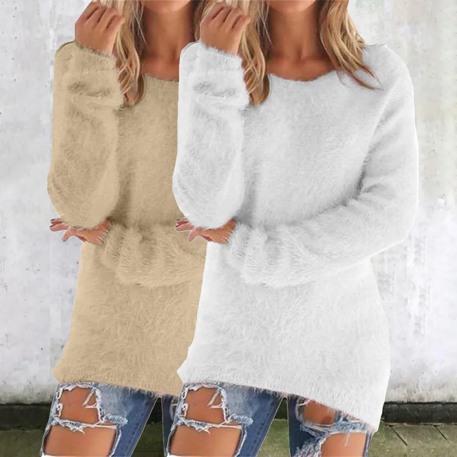 Женский свитер с кружевом и длинным рукавом, модель HUIFUAO, Z21 Khaki + White — фото 2